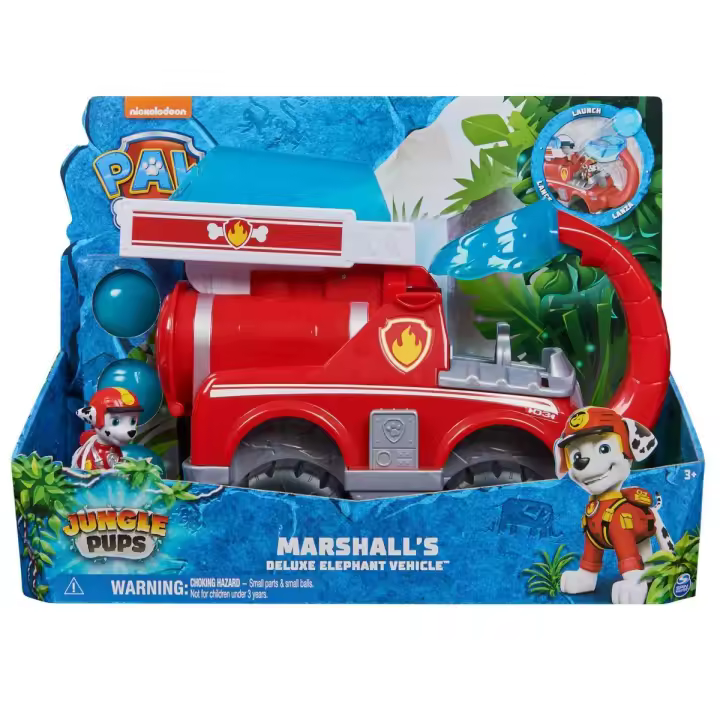 SPIN MASTER - PATRULLA CANINA - JUNGLE PUPS: Coche de Elefante Deluxe con Lanzador de Proyectiles y Figura Marshall - Patrulla Canina Juguetes - 6068023 - Juguetes Niños +3 Años - Regalo Niño +3 Años - 1