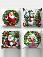 Funda De Cojín Navideña 1pc Estilo Moderno Poliéster Con Impresión De Santa Claus Y Payaso De Nieve Decoración Para Sofa Y Sala - details 0