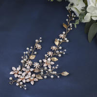 Diadema De Boda Hecha a Mano Con Perlas Y Rhinestones Flor De Metal Hoja Accesorios De Cabello Para Mujer Adorno Florido - details 2