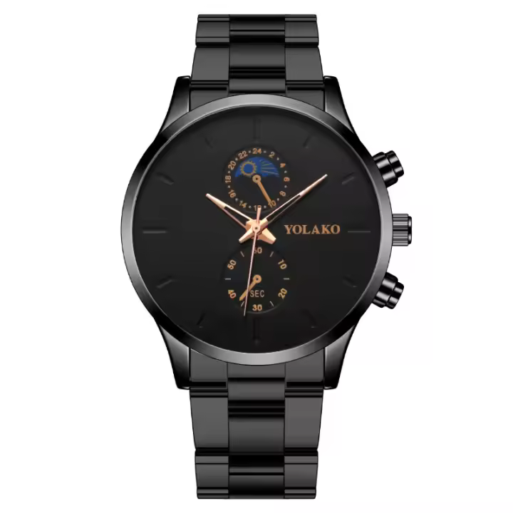 Reloj para hombre con dos subdiales y representación de la luna, correa de acero inoxidable, movimiento de cuarzo, un reloj con un diseño único y duradero - 1