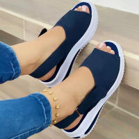 Sandalias De Verano Para Mujer Con Plataforma Y Tacón Bajo Zapatos Abiertos Talla Grande Casual Transpirables De Lona - details 0