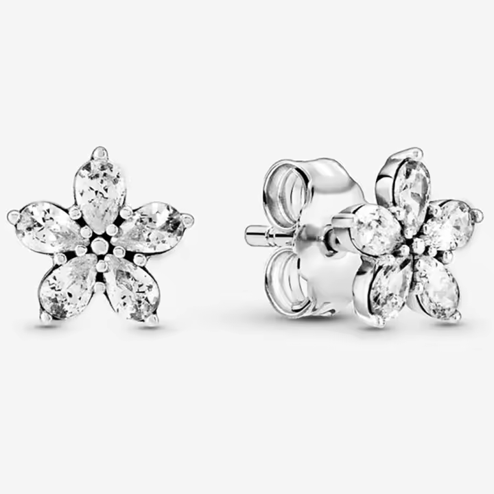Pandora Pendientes de Botón en Plata de Ley Copo de Nieve Brillante  299239C01，Incluye Caja Original - 1