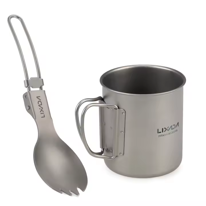 Set De Cocina Ultraligero Lixada 300ml/350ml/550ml/650ml Taza De Titanio Con Cuchara Plegable Para Acampar Senderismo Y Escalada - 1