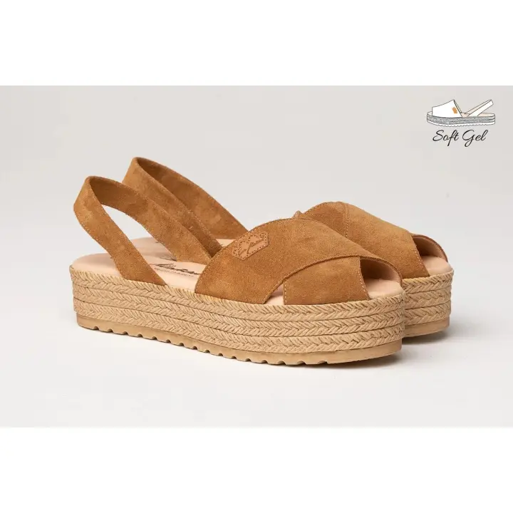 Mº1257 PIEL CUERO-TAUPE-ROJO-NEGRO Y MARINO IBICENCA ANTE CRUZ EVA MAÑAS "GEL-MEMORY FOAM"  Unas ibicencas ligeras, suaves y flexibles. Zapato tipo ibicenca fabricado en ante afelpado de piel bovina. La parte Ibicenca Ante Cruz Eva Mañas "Gel-Memory Foam" - 1