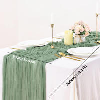 Corredor De Mesa De Lino Verde 90x400cm Para Boda Fiesta Reunión Navidad Decoración Rústica Bohemia Tela De Queso - details 0