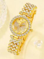 Reloj De Mujer Con Dial De Mariposa Diseño De Marca Reloj De Cuarzo De Lujo Con Pulsera De Acero Y Diamantes Para Mujer - details 5