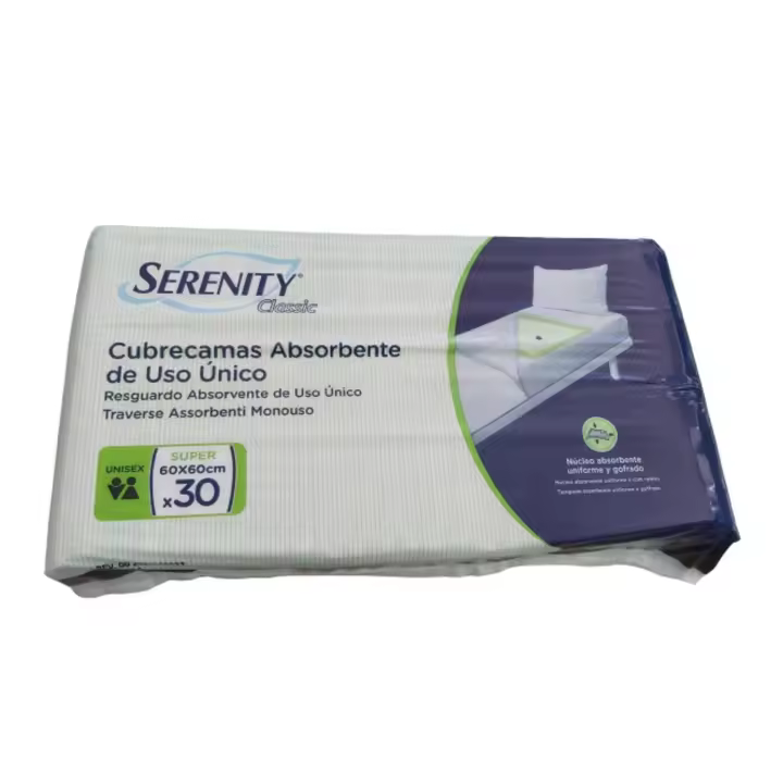 EMPAPADOR SERENITY CLASSIC 60X60 SUPER 30 UDS protector de cama desechable que retiene grandes cantidades de orina - 1