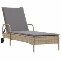 vidaXL Tumbona con ruedas y cojín ratán sintético Negro, Marrón, Gris Sillas de Exterior Ideal para jardín, playa, piscina, terraza Tumbona Piscina Tumbonas Playa Tumbonas Jardín Exterior - details 1