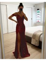 Vestido De Fiesta Casual Largo Con Abertura Y Lentejuelas Estilo Europeo Y Estadounidense Para Mujer Vestido Halter Sin Costuras De Verano Y Otoño - details 7