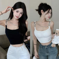 Top Corto Casual Para Mujer Con Cadena De Metal En U Sin Mangas Slim Fit Top Sexy Para Club Material De Poliéster - details 0