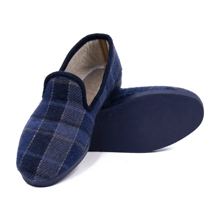 Zapatillas de Estar por Casa Hombre Cuadros Zapatos Mocasines Paño Plano Cerradas Slipper Termicas Comodas Pantufla Suela Caucho MADE IN SPAIN - 1