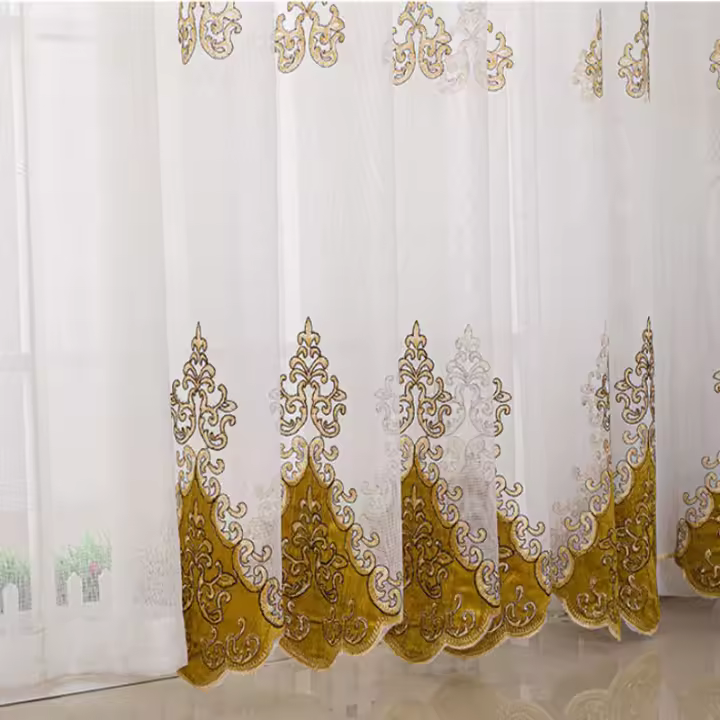 Cortinas De Encaje Bordado Retro Europeo Para Sala De Estar Comedor Dormitorio Translúcidas De Poliéster 100% Panel Individual - 1