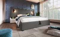 Cama tapizada Twin 160x200 with Luz de Lectura y Carga USB Typo-C, somier de almacenamiento with Marco de listones de Madera maciza y metal, Gris, Linen (with colchón). - details 4