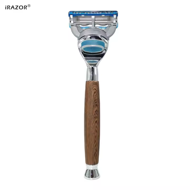 iRAZOR Clásica M5 Afeitadora Manual De Seguridad Con 5 Capas Herramienta De Peluquería Para Barba Y Cabello De Hombre Mango De Grano De Madera Regalo De Cumpleaños - 1