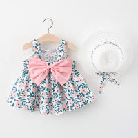 Ropa De Bebé Para Verano Vestido De Playa De Algodón Con Suspensión Para Niña + Sombrero De Sol Vestido De Princesa 2 Piezas - details 2
