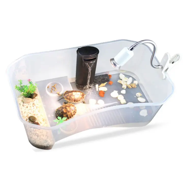 Caja De Acuario Para Reptiles Tortugas Y Tartarugas Con Escalera De Soleado HiMISS Material Plástico Vivarium Para Mascotas - 1