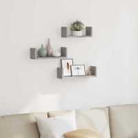 Estante de pared 3 unidades madera de ingeniería en color Roble Sonoma/Blanco/Negro y más | práctico organizador multiusos diseño compacto funcional - details 4
