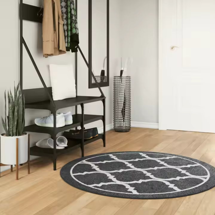 vidaXL Alfombra lavable antideslizante negro y blanco Ø 120 cm - 1