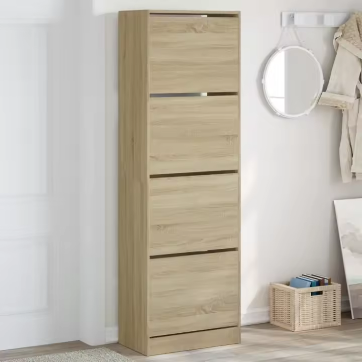 vidaXL Mueble Zapatero 4 Cajones Abatibles Estantes Organizador Color Gris hormigón,  Gris sonoma,  Marrón roble - 1