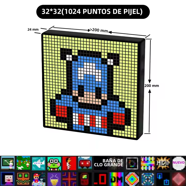 Pantalla De Pixel LED Con Control Por APP Luz Nocturna 32x32 Bluetooth Reloj Digital Para Decoración De Habitación De Juegos Pantalla LED De Signo Para Interiores - 1