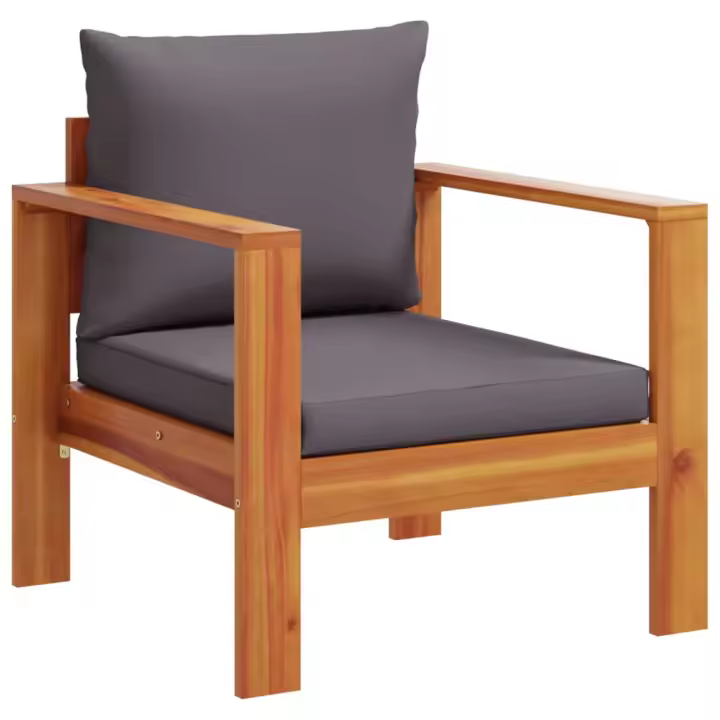 vidaXL Sillón de jardín con cojines madera maciza de acacia Crema, Gris oscuro, Conjunto Terraza Muebles Jardín Exterior Juego de Muebles de jardín Mueble Jardín Exterior Muebles de Salon Exterior - 1