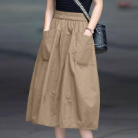 ZANZEA Falda Cargo Larga Para Mujer Estilo Coreano Suelta Con Cintura Elástica Midi Verano 2024 Pleated Skirt Solid Color - details 3
