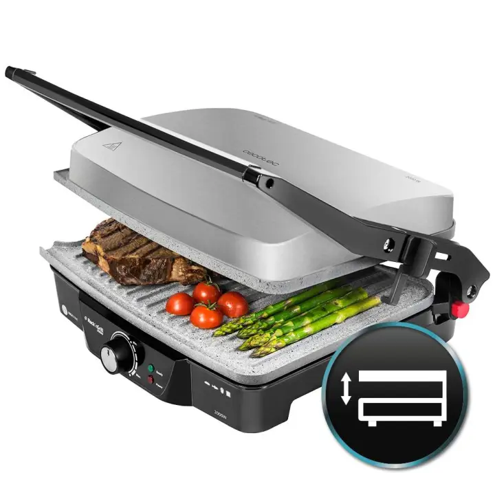 Cecotec Rock'nGrill 2000 Parrilla Eléctrica – 2000W, Antiadhesiva RockStone, Apertura 180º, Superficie 30 x 23.5 cm - 1