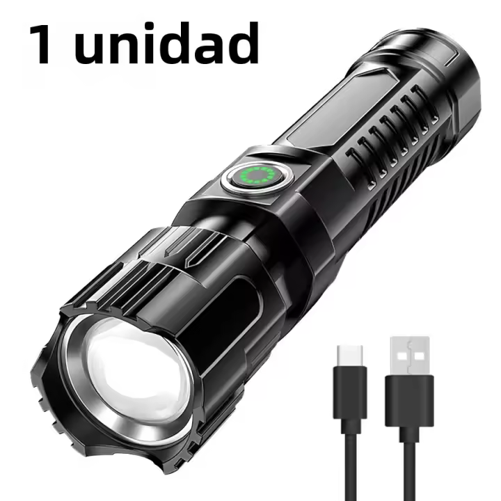 Linterna LED Recargable USB Con Zoom Para Camping Y Pesca Nocturna Luz Emergente Super Brillante Portátil Resistente Al Agua - 1