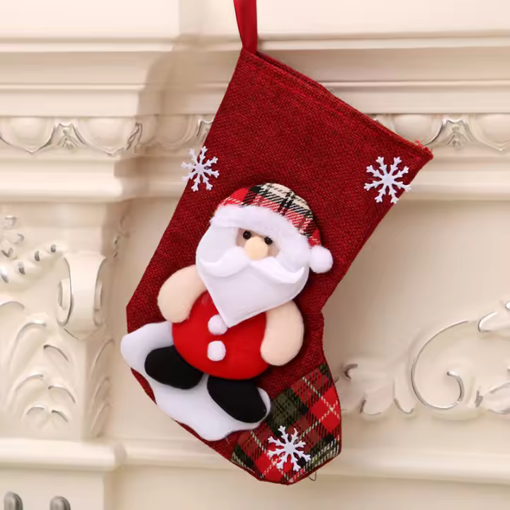 Babero De Navidad Para Niños Con Calcetines De Santa Claus Y Muñeco De Nieve Decoración De Árbol De Navidad Para El Hogar Material De Tela No Tejida - 1