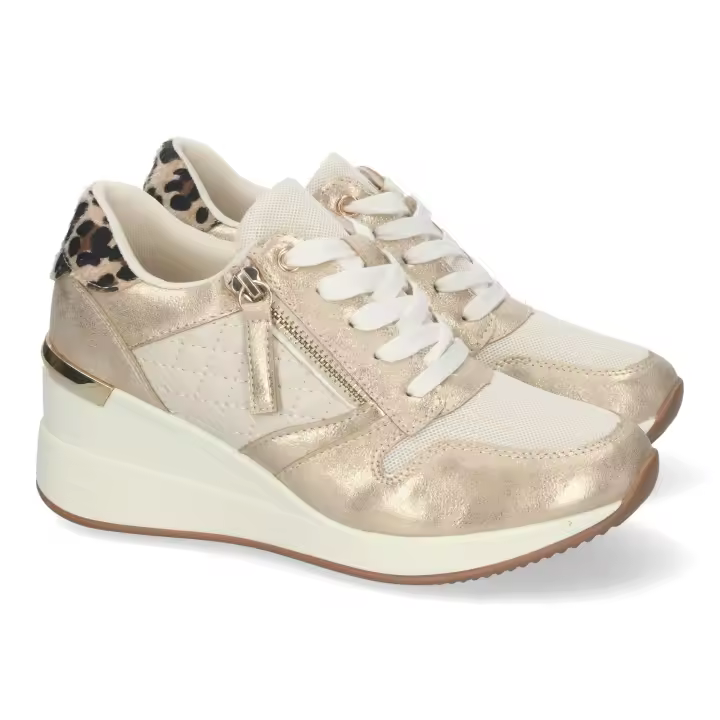 PuntoSalao Zapatillas doradas de cuña cómoda para mujer elegantes 9590 - 1