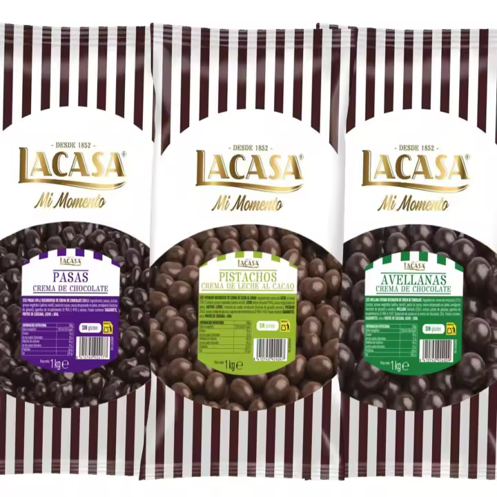 Lacasa Pack 3kg de bolas: Pasas de Corinto con chocolate Negro,Avellana con chocolate Negro,Pistachos con chocolate Leche - 1