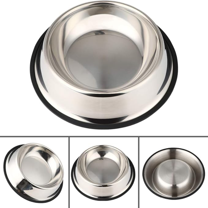 Tazón De Acero Inoxidable Para Mascotas 1 Pieza Antidesbordamiento Grueso Antideslizante Plata Fácil De Limpiar Para Gatos Y Perros Varios Estilos Y Tamaños Disponibles