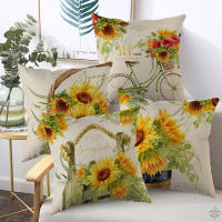 4Pcs Fundas Para Cojines De Lino Mezclado Decorativas Con Estampado De Girasoles Y Cestas De Flores Frescas Y Bicicletas Estilo Otoño - details 0