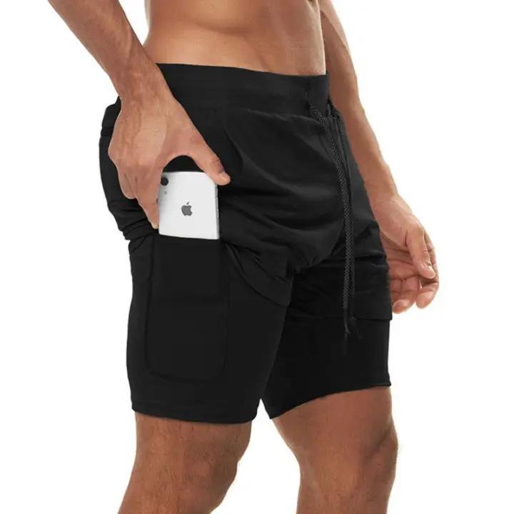 Shorts De Correr Para Hombre Verano 2024 2 En 1 Deportivos De Entrenamiento Secado Rápido Pantalones De Gimnasio - 1