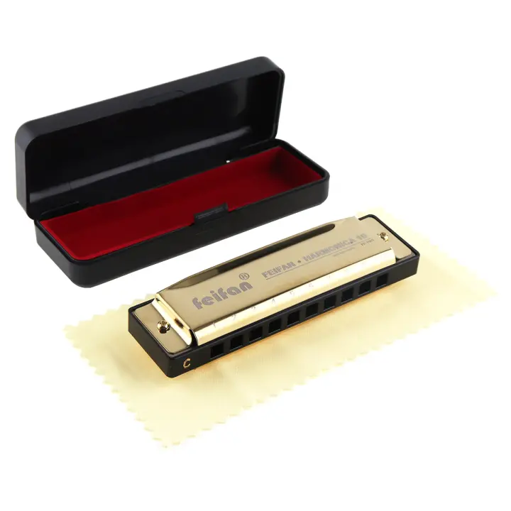 Harmonica De 10 Agujeros Y 20 Tonos En Mate Oro / Negro Para Blues Harpa Orquesta De Acero Inoxidable Instrumento Musical Para Principiantes - 1