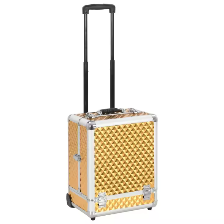 vidaXL Maletín trolley de maquillaje aluminio dorado 35x29x45 cm - 1