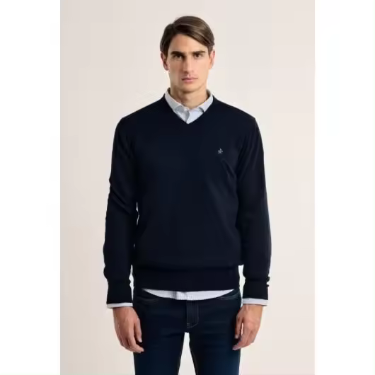 Jersey cuello pico clásico  Valecuatro azul marino - 1