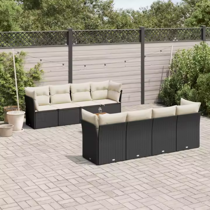 vidaXL Set de sofás de jardín 8 piezas y cojines ratán sintético negro - 1