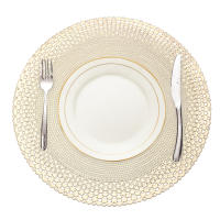 Juego De Tapetes Redondos Para Mesa De Restaurante PVC Hojas Vacías 38cm Anti-calor Con Patrón De Tejido Dorado Y Plateado Para Decoración Clásica De La Mesa - details 5
