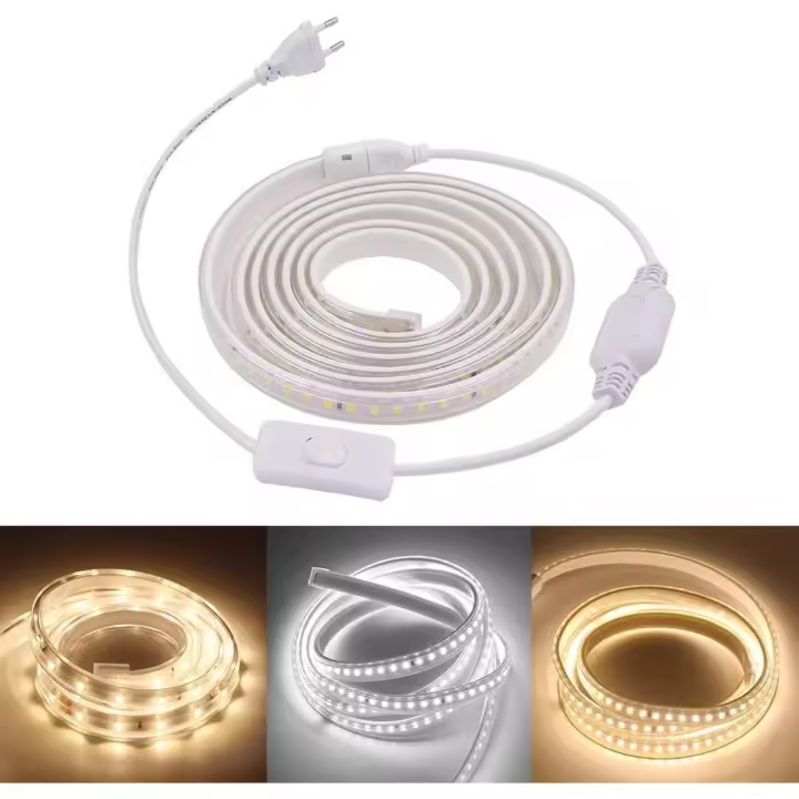 3m Actualizado 220V 2835 Tira LED con Interruptor, 120 LEDs/m Luces Blanco frio, IP67 Impermeable, Escalera de Techo Blancas Tira de LED Cocina Lights - 1