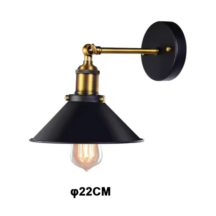 Lámpara De Pared Retro Industrial Con Sombrilla Negra De Hierro Iluminación Interior Para Pasillo Escalera Estilo Vintage - 1