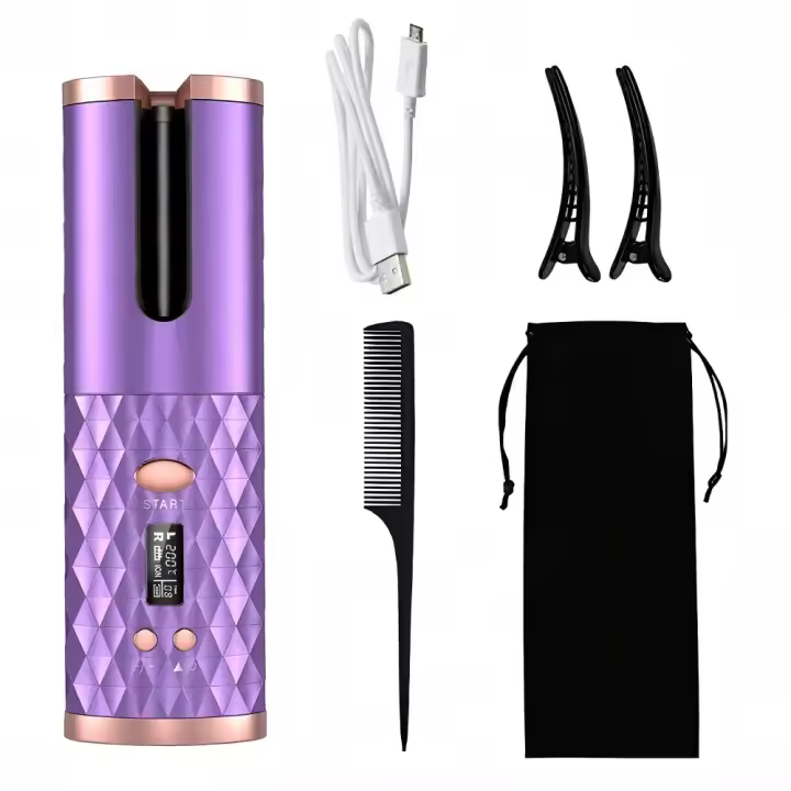 🔥【GIFT MAMÁ】- Rizador de pelo giratorio portátil con Carga USB, rizador de pelo Automático inalámbrico, cylinder de cerammica sin redos, Peinado de calentamiento rápido, control de temperature de 5 tapas, anti-quemaduras - 1