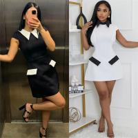 Vestido Mini A-Line Elegante Y Moderno Para Mujer Con Cuello Peter Pan Manga Corta Y Bolsillos Vestido De Fiesta Slim High Waist Patchwork Polyester Spandex - details 0