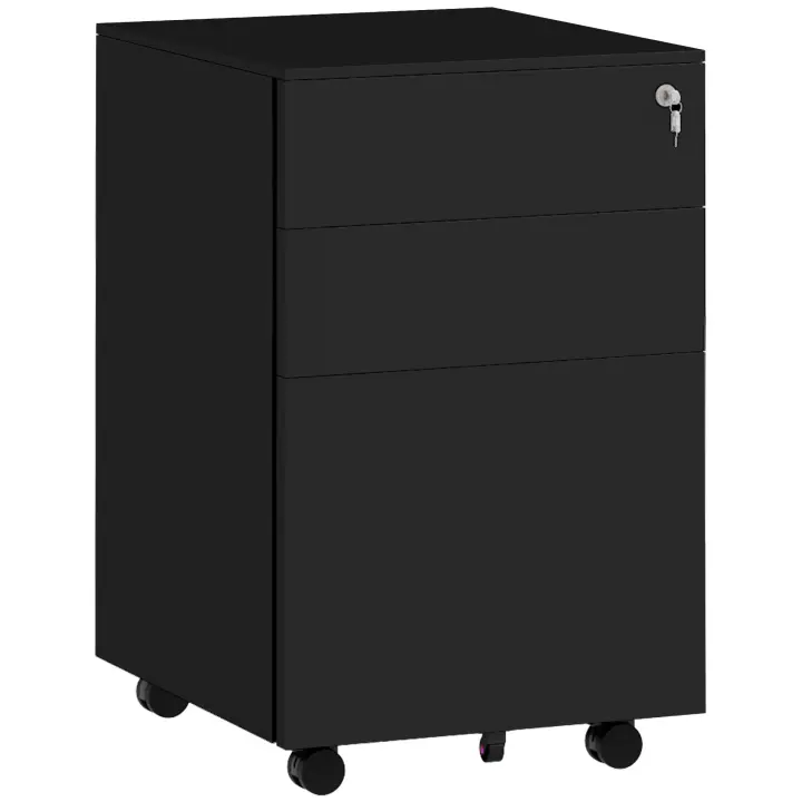 Vinsetto Contenedor con Ruedas con 3 Cajones, Archivador con Cerradura, Bandeja para Lápices, Mueble de Oficina para A4 Legal, Tamaño Carta, Acero, 37 x 43,5 x 60 cm - 1