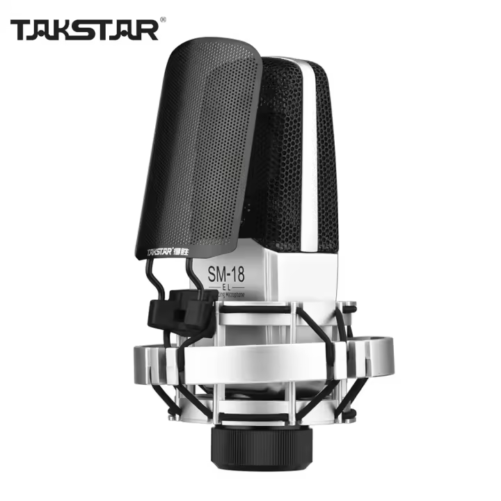 TAKSTAR SM-18 EL Micrófono Profesional De Grabación Cardioid Condenser XLR Con Soporte Antivibración Ajustable Para Voz Y Estudio - 1