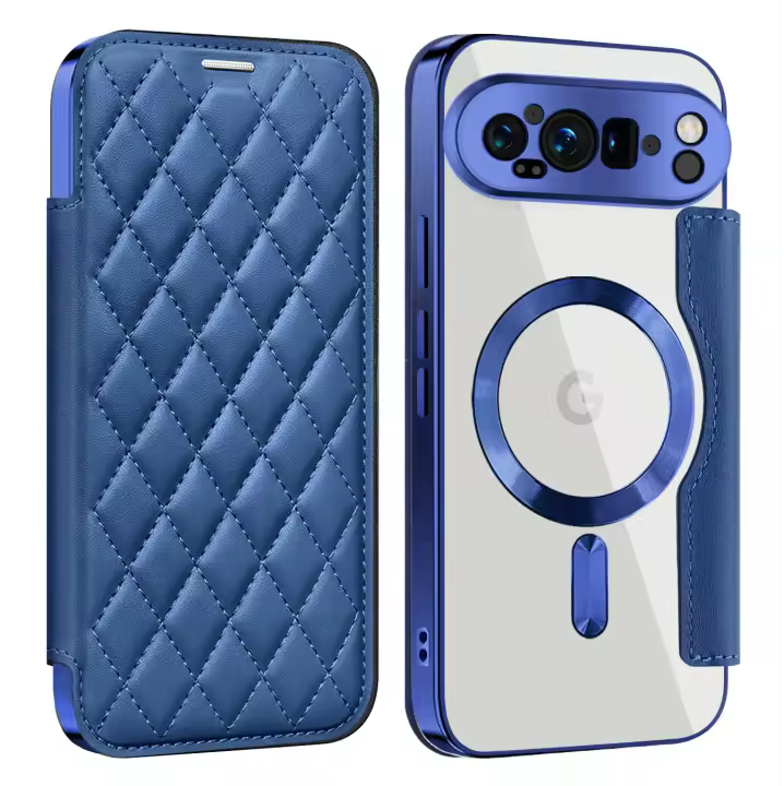 Funda De Cuero Magnética Para Google Pixel 9 pro XL 8A 7A Con Ranura Para Tarjetas Y Carga Inalámbrica Magsafe Cubierta Protectora Trasera Transparente - 1