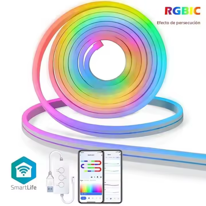 Tira De Lámparas LED Neón Con Silicona TUYA 5-24V 84LEDs/M Con Sincronización De Música RGBIC Dreamcolor Para Habitación - 1