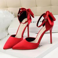 Sandalias Elegantes De Satén Para Mujer Verano Con Nudo De Mariposa Bajo Tacón 8cm 10cm Bota Larga De Boda Rojo Tinto Zapatos Bigtree - details 36