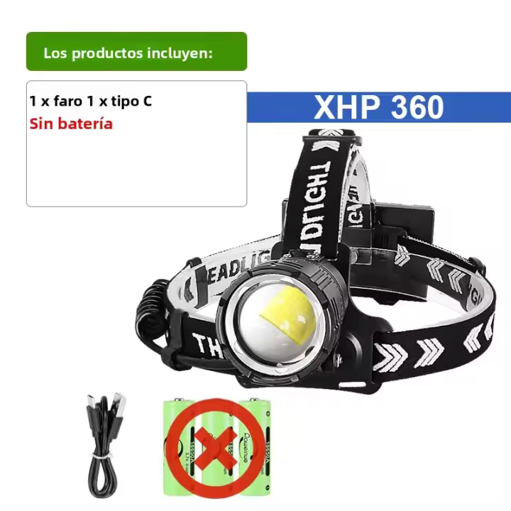 Nueva Linterna Frontal LED Potente XHP360 Recargable USB 360° Ángulo De Haz Impermeable Para Camping Pesca Y Aventura - 1