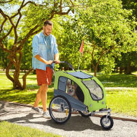 Pawhut Remolque Bicicleta Perros Carro Cochecito para Transporte Mascota 2 en 1 con Barra de Paseo Amortiguador Rueda Giratoria 360° Reflectores Carga Máx. 30kg - details 1